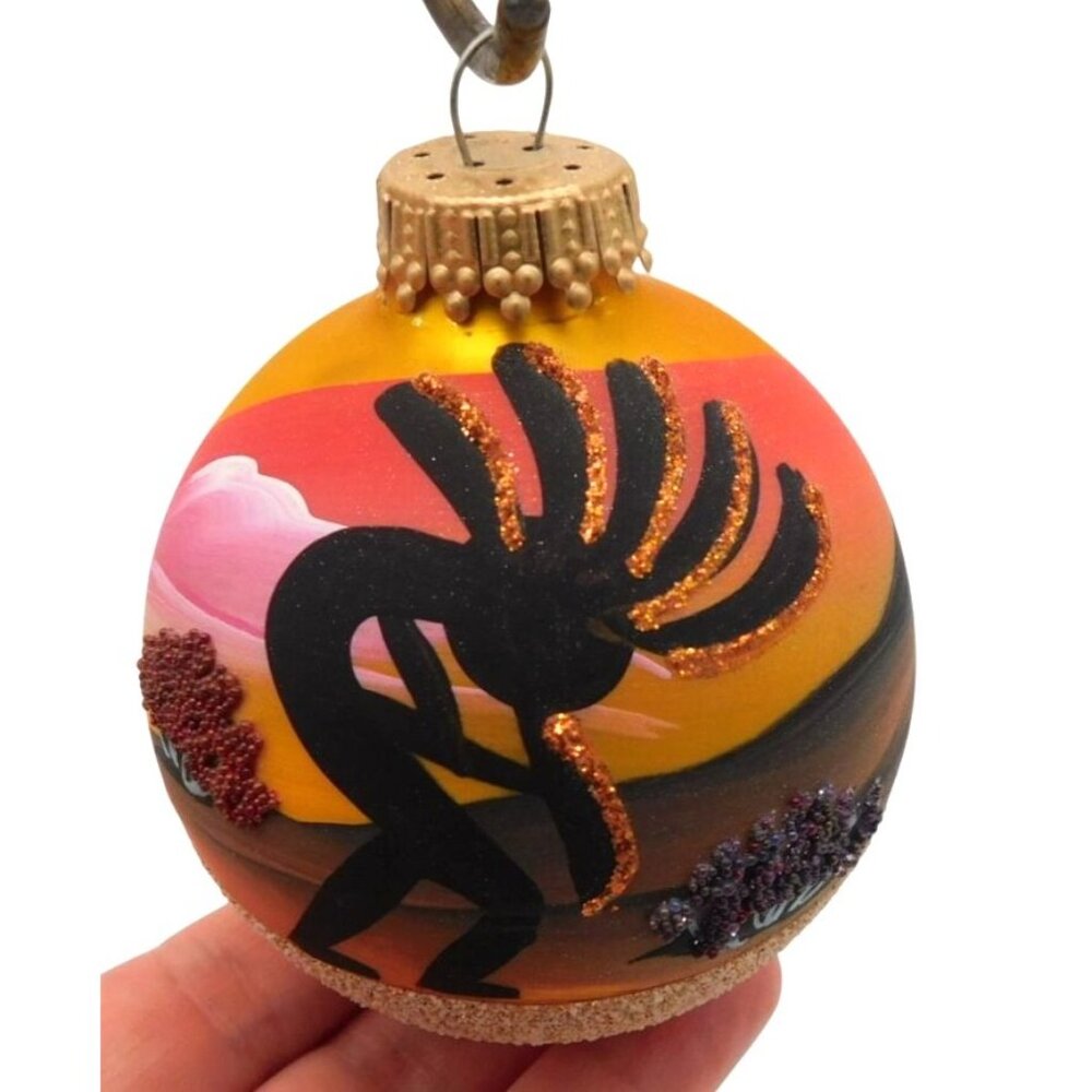 Handpainted Kokopelli Glass Ornament Globe Arizona Yellow